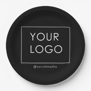 Modern Company Business Corporate Logo Black Paper Plate