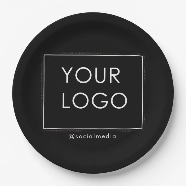 Modern Company Business Corporate Logo Black  Paper Plate (Front)
