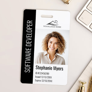 Modern Company Employee Photo Logo Name Black ID Badge