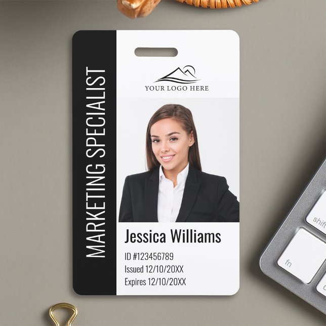 Modern Company Employee Photo Logo Name Black ID Badge (Creator Uploaded)