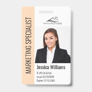 Modern Company Employee Photo Logo Name Peach ID Badge