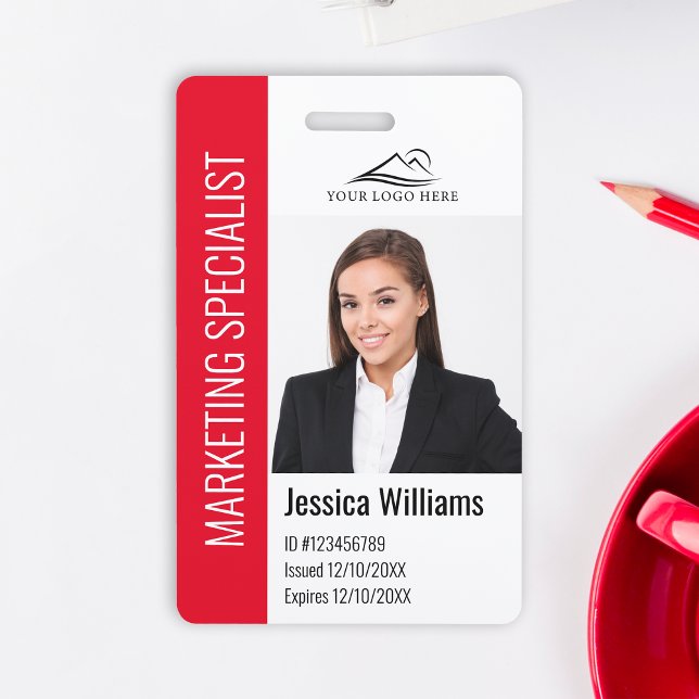 Modern Company Employee Photo Logo Name Red ID  Badge (Creator Uploaded)