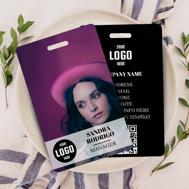 Modern Company ID Card with Photo & QR Code ID Badge (Company ID Card | Modern Large Photo Employee QR Badge)