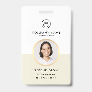 Modern Company ID Employee ID Beige Gold Photo ID  Badge