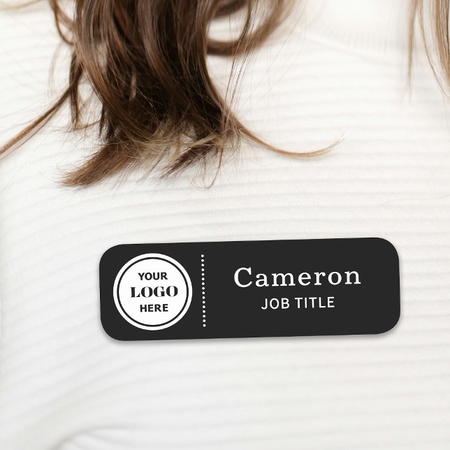 Modern Company Logo Black Employee Name Tag (Creator Uploaded)