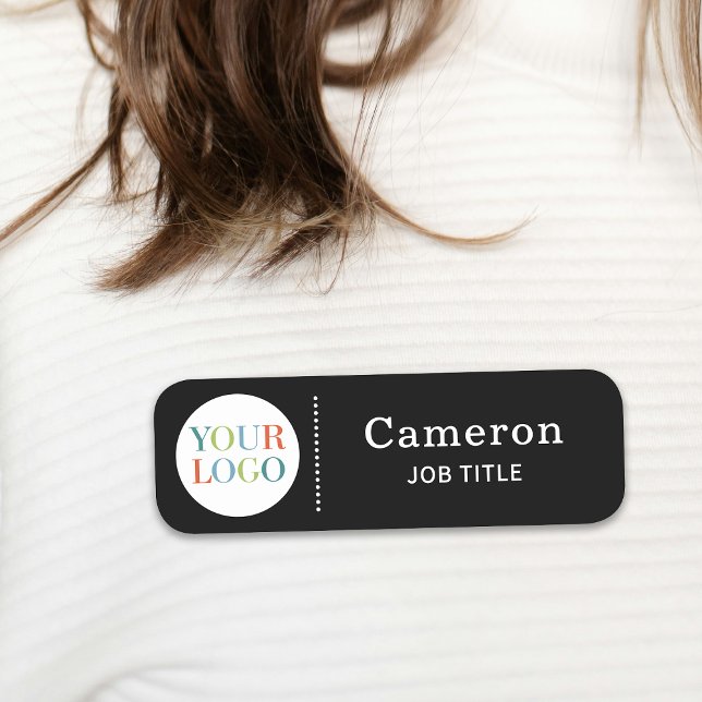 Modern Company Logo Black Employee Name Tag (Creator Uploaded)
