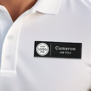 Modern Company Logo Black Employee Name Tag