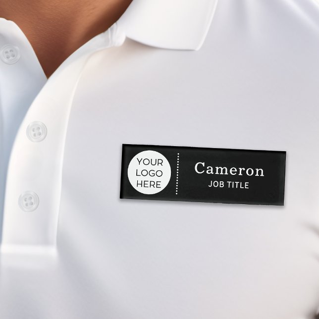 Modern Company Logo Black Employee Name Tag (Creator Uploaded)