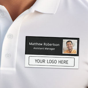 Modern Company Logo Black Employee Photo Name Tag