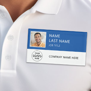 Modern Company Logo Blue Employee Photo Name Tag