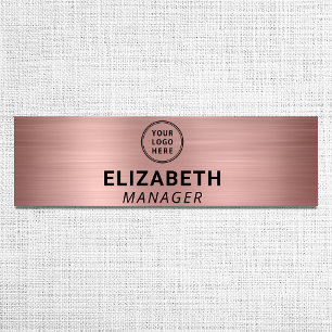 Modern Company Logo Brushed Rose Gold Name Tag