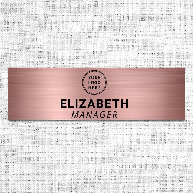 Modern Company Logo Brushed Rose Gold Name Tag (Creator Uploaded)