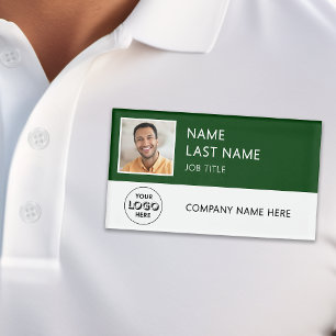 Modern Company Logo Dark Green Employee Photo Name Tag