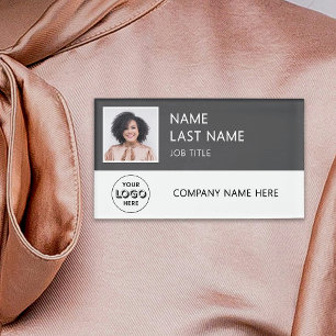Modern Company Logo Grey Employee Photo Name Tag