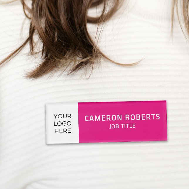 Modern Company Logo Hot Pink Employee Name Tag (Creator Uploaded)