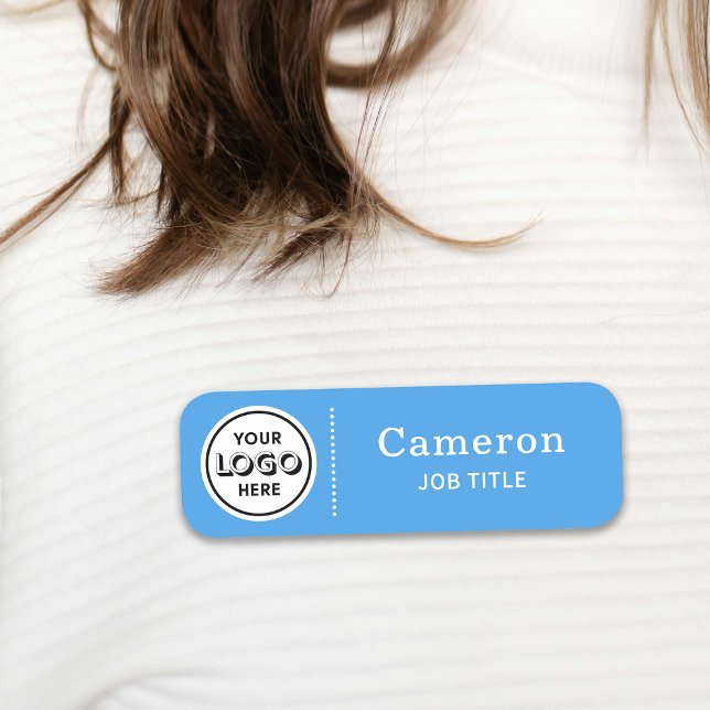 Modern Company Logo Light Blue Employee Name Tag (Creator Uploaded)
