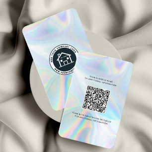 Modern Company Logo Minimal Holographic QR Code Business Card