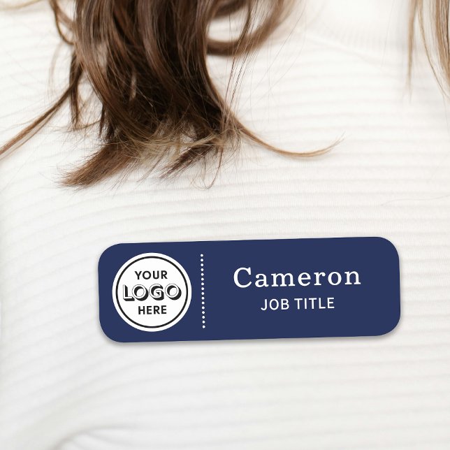Modern Company Logo Navy Blue Employee Name Tag (Creator Uploaded)