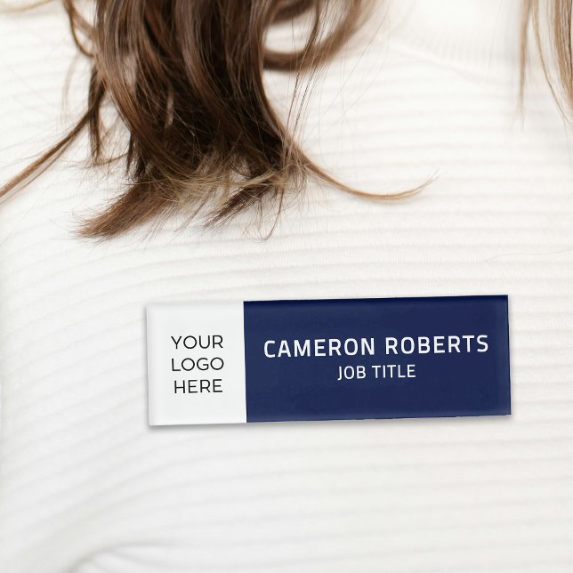 Modern Company Logo Navy Blue Employee Name Tag (Creator Uploaded)