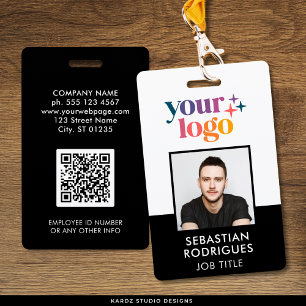 Modern Company Logo Photo Black ID ID Badge