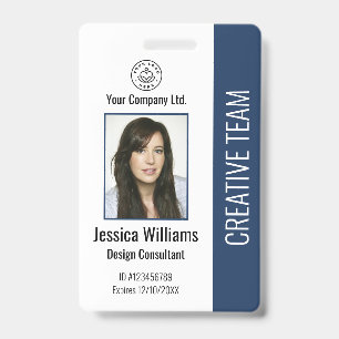 Modern Company Logo Photo Blue Employee ID Badge