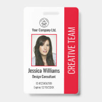 Modern Company Logo Photo Red Employee ID Badge