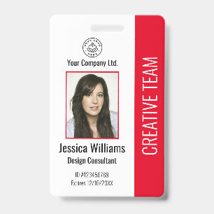Modern Company Logo Photo Red Employee ID Badge