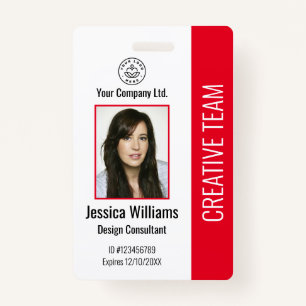 Modern Company Logo Photo Red Employee ID Badge