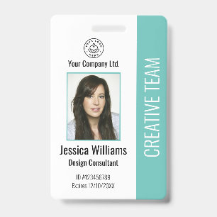 Modern Company Logo Photo Teal Employee ID Badge