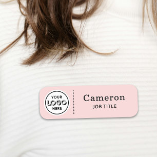 Modern Company Logo Pink Employee Name Tag