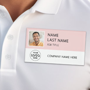Modern Company Logo Pink Employee Photo Name Tag
