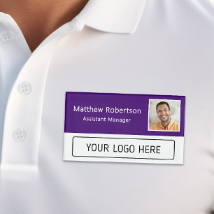 Modern Company Logo Purple Employee Photo Name Tag