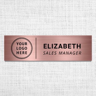 Modern Company Logo Rose Gold Name Tag