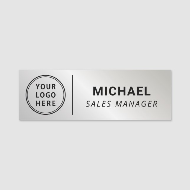 Modern Company Logo Silver Name Tag (Front)