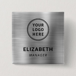 Modern Company Logo Silver Name Tag 15 Cm Square Badge
