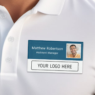 Modern Company Logo Teal Employee Photo Name Tag