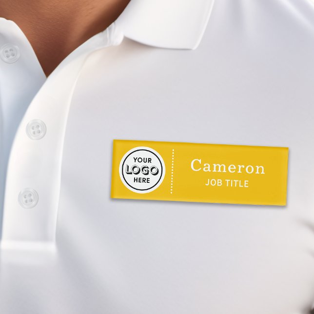 Modern Company Logo Yellow Employee Name Tag (Creator Uploaded)