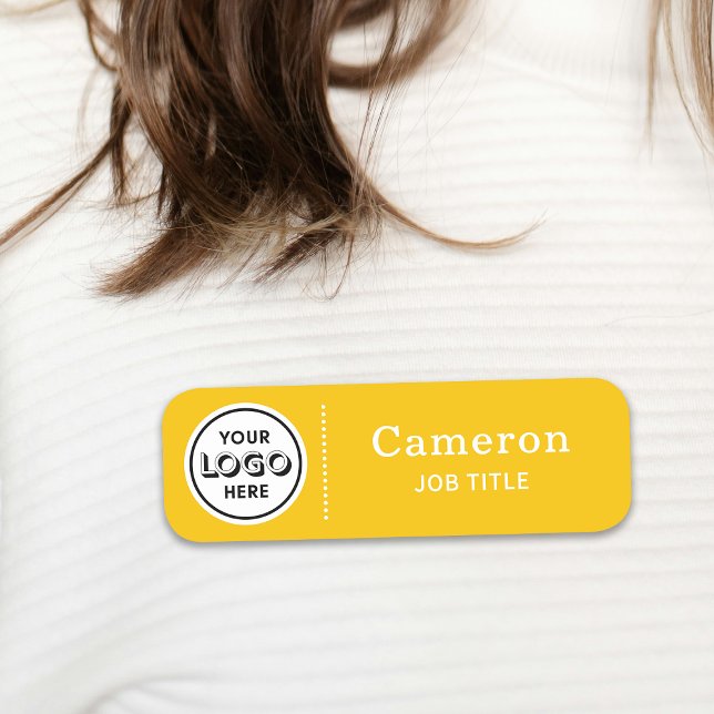 Modern Company Logo Yellow Employee Name Tag (Creator Uploaded)