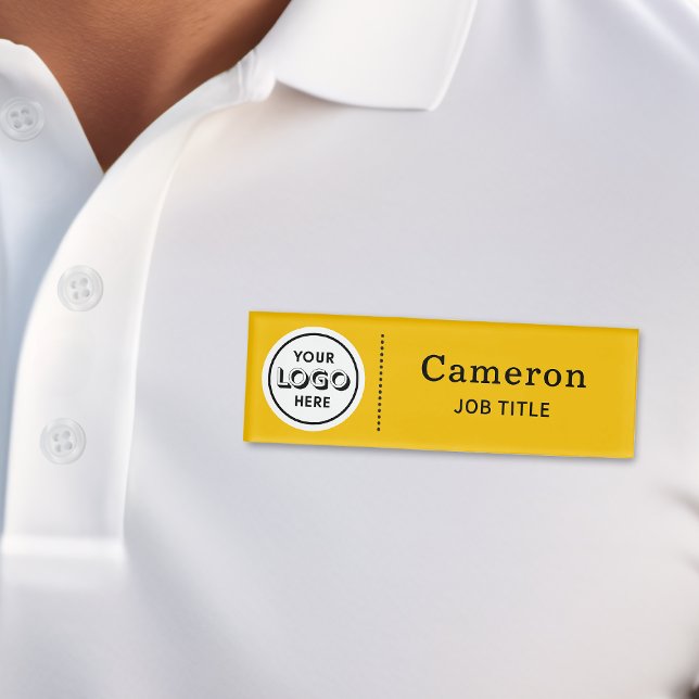 Modern Company Logo Yellow Employee Name Tag (Creator Uploaded)