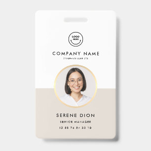 Modern Company Staff Employee ID White Sand Photo  Badge