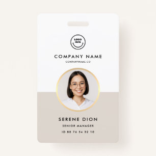 Modern Company Staff Employee ID White Sand Photo  ID Badge