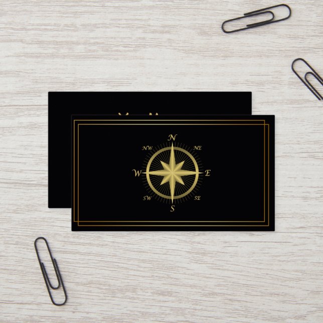 Modern Compass Gold Nautical Business Card (Front/Back In Situ)