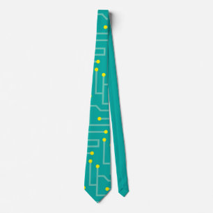 Modern Computer Circuit Board yellow blue men Tie
