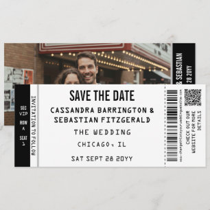 Modern Concert Ticket Colour Photo QR Wedding Save The Date