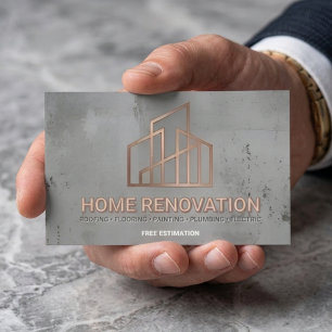 Modern Concrete & Gold Home Renovation Contractor Business Card