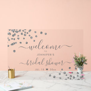 Modern Confetti Bridal Shower Welcome Silver Acrylic Sign