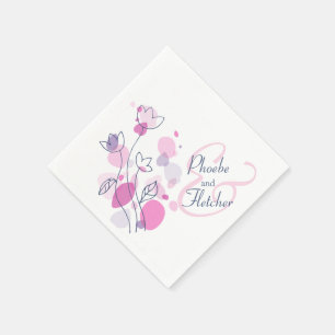 Modern confetti flower name date wedding napkins