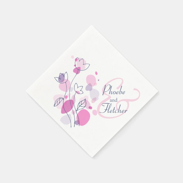 Modern confetti flower name date wedding napkins (Corner)