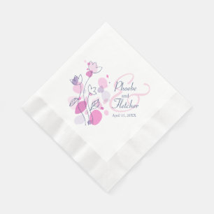Modern confetti flower name date wedding napkins