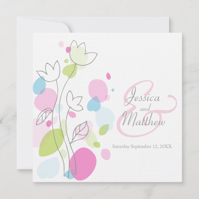 Modern confetti flower petal square wedding invite (Front)
